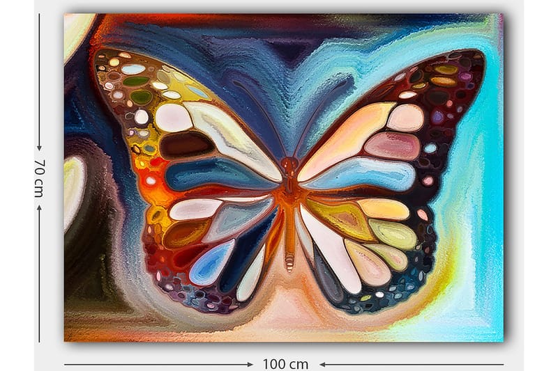 Canvastavla 70x100 cm - Färgglad fjäril med detaljerade vingar i olika nyanser - Orange / Blå / Vit - Inredning - Tavlor & konst - Canvastavlor
