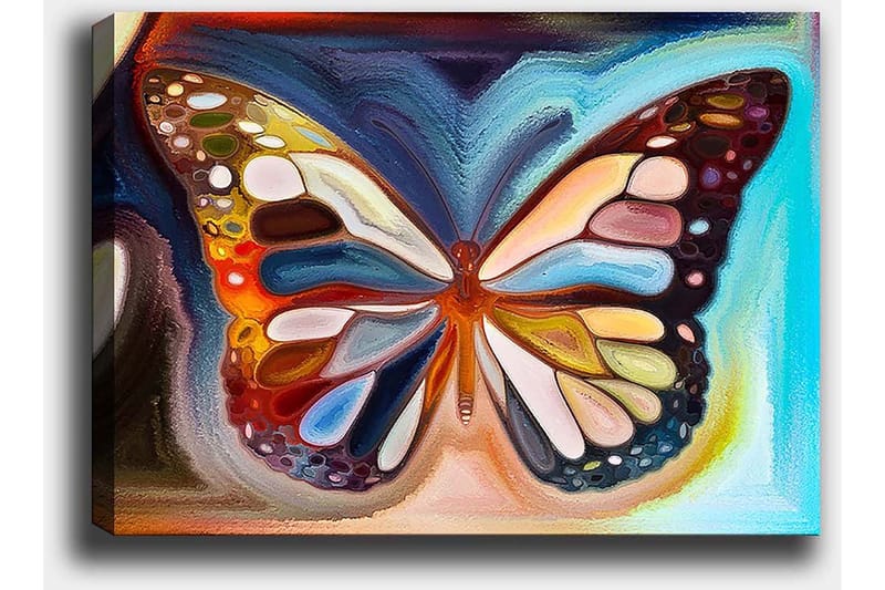 Canvastavla 70x100 cm - Färgglad fjäril med detaljerade vingar i olika nyanser - Orange / Blå / Vit - Inredning - Tavlor & konst - Canvastavlor