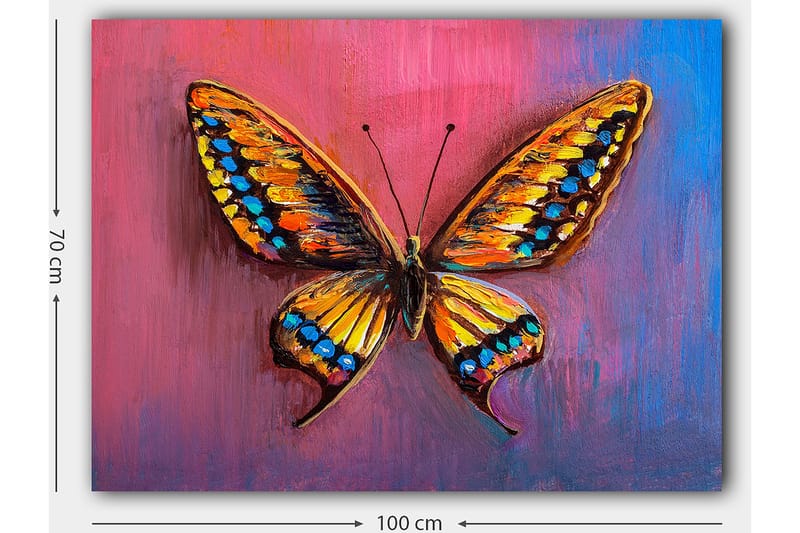 Canvastavla 70x100 cm - Färgglad fjäril med detaljerade vingar i orange och blått - Orange / Blå / Lila - Inredning - Tavlor & konst - Canvastavlor