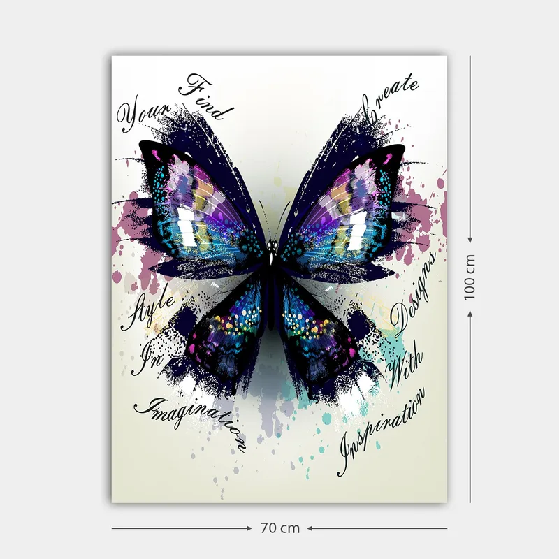 Canvastavla 70x100 cm - Färgglad fjäril med detaljerade vingar som symboliserar kreativitet och inspiration - Lila / Blå / Svart - Inredning - Tavlor & konst - Canvastavlor