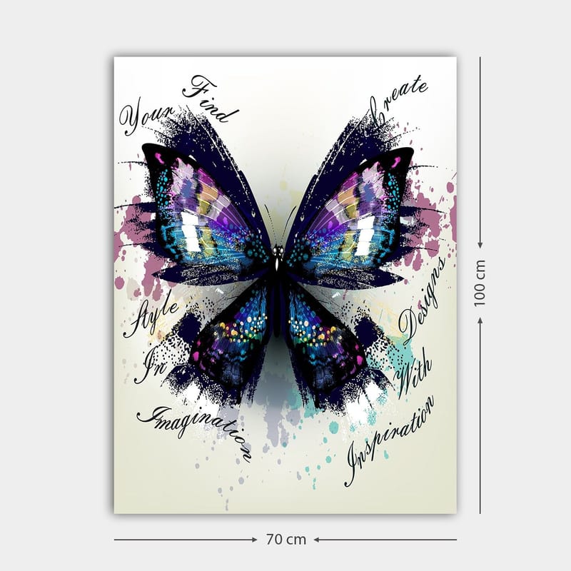 Canvastavla 70x100 cm - Färgglad fjäril med detaljerade vingar som symboliserar kreativitet och inspiration - Lila / Blå / Svart - Inredning - Tavlor & konst - Canvastavlor