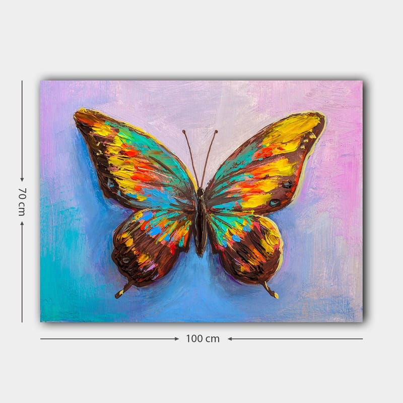 Canvastavla 70x100 cm - Färgglad fjäril med detaljerade vingar - Turkos / Gul / Röd - Inredning - Tavlor & konst - Canvastavlor
