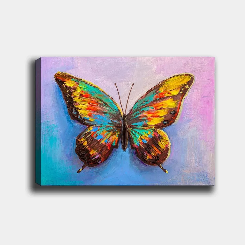 Canvastavla 70x100 cm - Färgglad fjäril med detaljerade vingar, Turkos / Gul / Röd