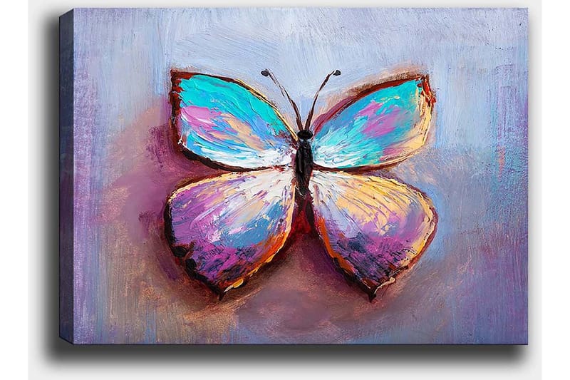 Canvastavla 70x100 cm - Färgglad fjäril med vackra mönster - Turkos / Lila / Orange - Inredning - Tavlor & konst - Canvastavlor