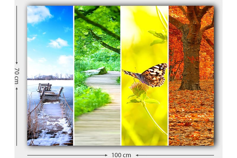 Canvastavla 70x100 cm - Färgglad fyrdelad tavla som visar olika årstider med naturmotiv - Blå / Grön / Orange - Inredning - Tavlor & konst - Canvastavlor