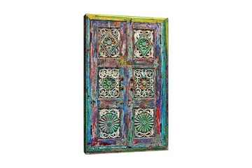 Canvastavla 70x100 cm - Färgglad och detaljerad dörr med intrikata sniderier och mönster - Grön / Blå / Röd - Inredning - Tavlor & konst - Canvastavlor