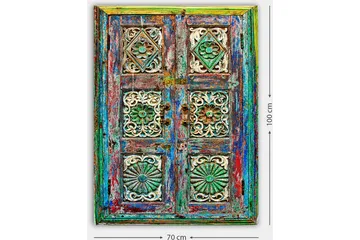 Canvastavla 70x100 cm - Färgglad och detaljerad dörr med intrikata sniderier och mönster - Grön / Blå / Röd - Inredning - Tavlor & konst - Canvastavlor