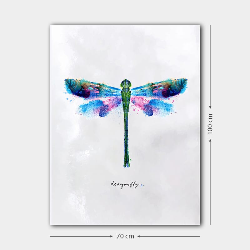 Canvastavla 70x100 cm - Färgglad och stiliserad avbildning av en trollslända - Grön / Blå / Rosa - Inredning - Tavlor & konst - Canvastavlor