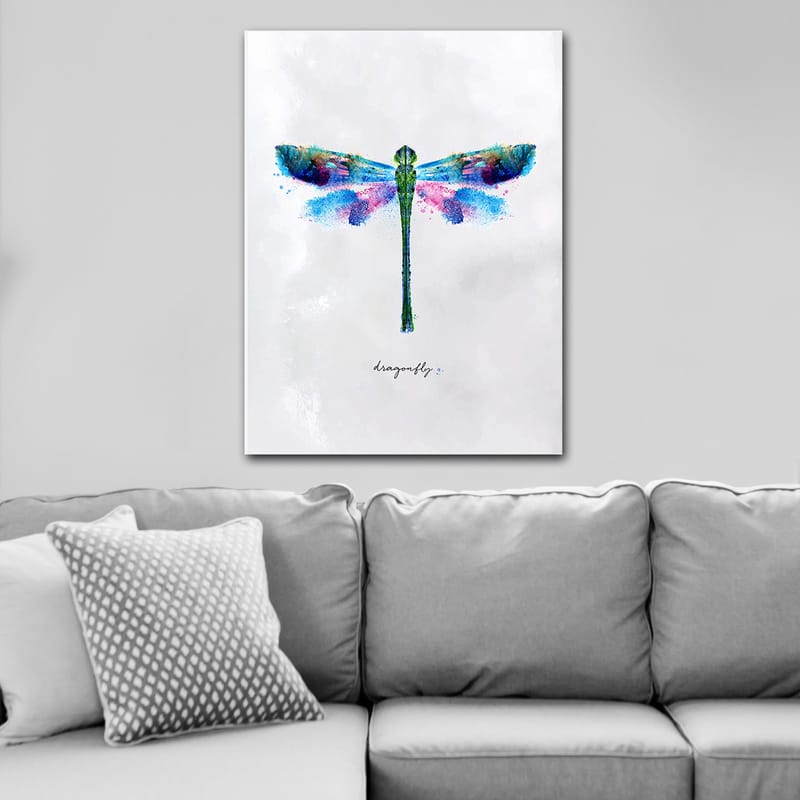 Canvastavla 70x100 cm - Färgglad och stiliserad avbildning av en trollslända - Grön / Blå / Rosa - Inredning - Tavlor & konst - Canvastavlor