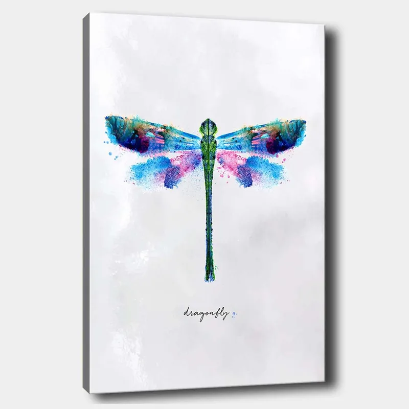 Canvastavla 70x100 cm - Färgglad och stiliserad avbildning av en trollslända - Grön / Blå / Rosa - Inredning - Tavlor & konst - Canvastavlor