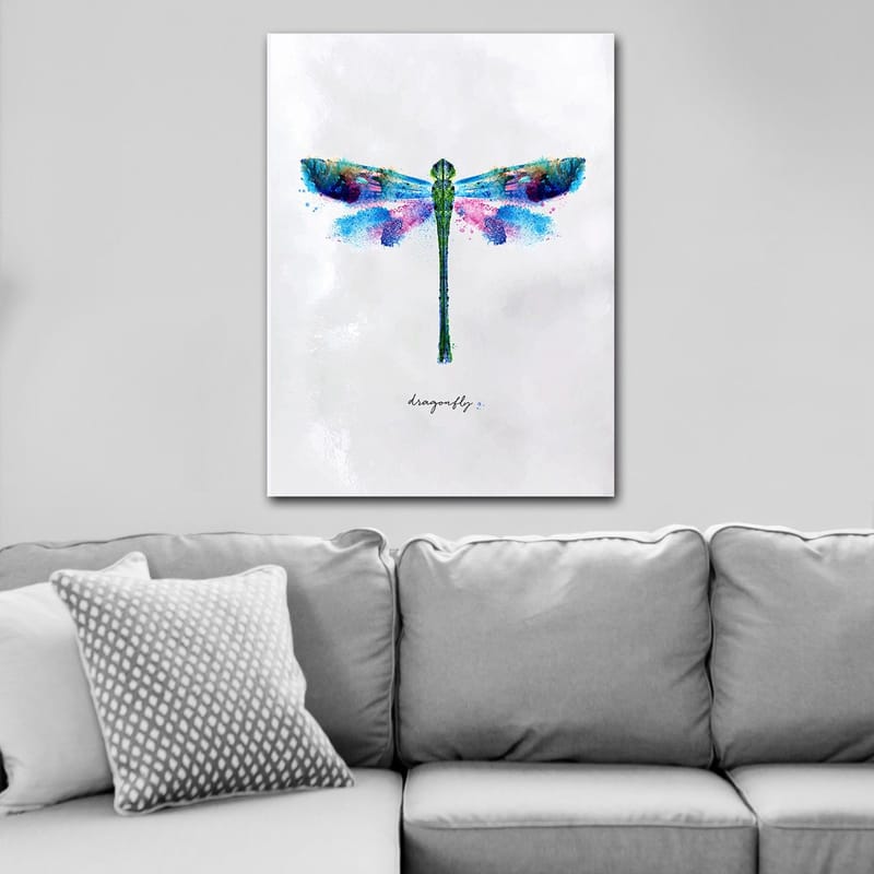 Canvastavla 70x100 cm - Färgglad och stiliserad avbildning av en trollslända - Grön / Blå / Rosa - Inredning - Tavlor & konst - Canvastavlor