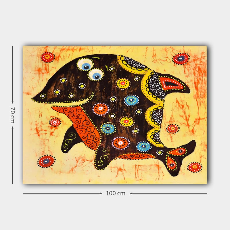 Canvastavla 70x100 cm - Färgglad och stiliserad fisk med mönster och detaljer i olika färger - Svart / Orange / Gul - Inredning - Tavlor & konst - Canvastavlor