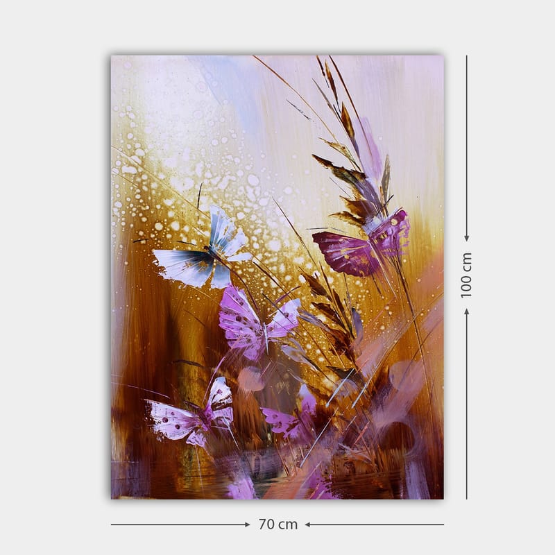 Canvastavla 70x100 cm - Färgglad samling av fjärilar i en naturmiljö - Lila / Blå / Guldbrun - Inredning - Tavlor & konst - Canvastavlor