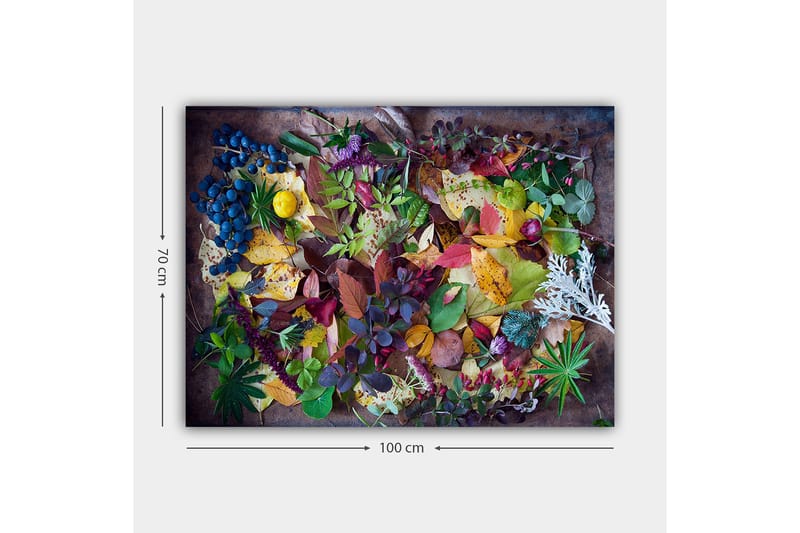 Canvastavla 70x100 cm - Färgglad samling av höstlöv och bär - Grön / Röd / Gul - Inredning - Tavlor & konst - Canvastavlor