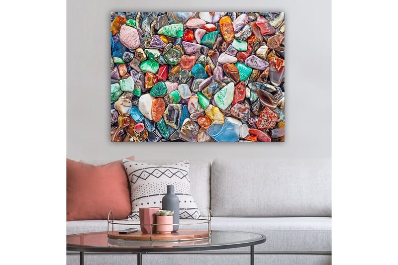 Canvastavla 70x100 cm - Färgglad samling av slipade stenar och ädelstenar - Grön / Röd / Lila - Inredning - Tavlor & konst - Canvastavlor