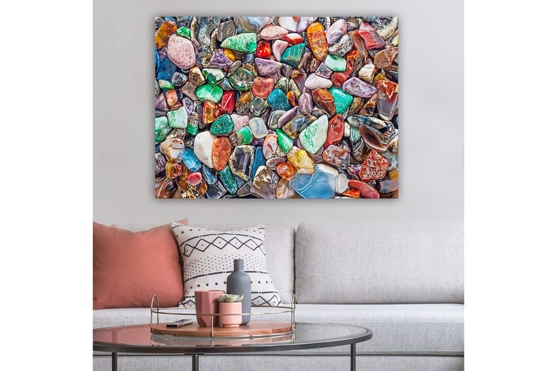 Canvastavla 70x100 cm - Färgglad samling av slipade stenar och ädelstenar - Grön / Röd / Lila - Inredning - Tavlor & konst - Canvastavlor