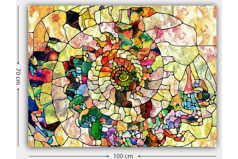 Canvastavla 70x100 cm - Färgglad snäcka med geometriska mönster och spiralformade detaljer - Grön / Röd / Gul - Inredning - Tavlor & konst - Canvastavlor