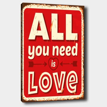 Canvastavla 70x100 cm - Färgglad tavla med texten ALL you need is LOVE som uttrycker kärlek och positivitet - Röd / Vit / Svart - Inredning - Tavlor & konst - Canvastavlor