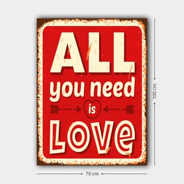 Canvastavla 70x100 cm - Färgglad tavla med texten ALL you need is LOVE som uttrycker kärlek och positivitet - Röd / Vit / Svart - Inredning - Tavlor & konst - Canvastavlor