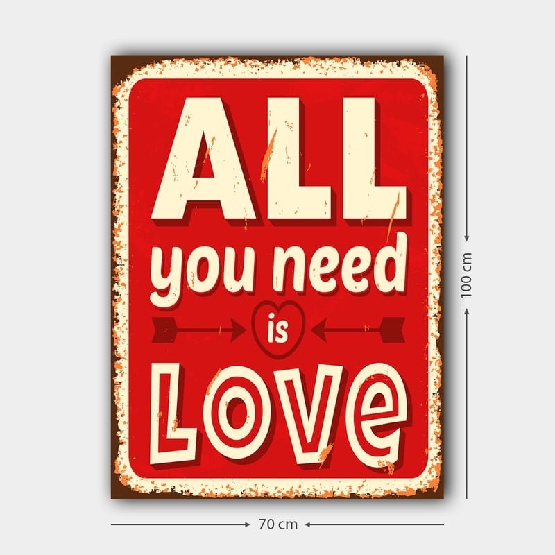 Canvastavla 70x100 cm - Färgglad tavla med texten ALL you need is LOVE som uttrycker kärlek och positivitet - Röd / Vit / Svart - Inredning - Tavlor & konst - Canvastavlor