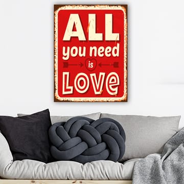 Canvastavla 70x100 cm - Färgglad tavla med texten ALL you need is LOVE som uttrycker kärlek och positivitet - Röd / Vit / Svart - Inredning - Tavlor & konst - Canvastavlor