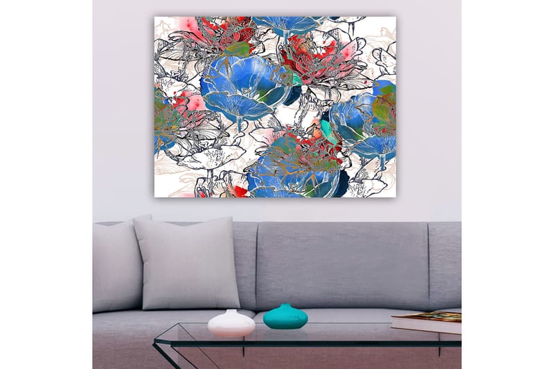 Canvastavla 70x100 cm - Färgglada blommor i en livlig komposition - Blå / Röd / Grön - Inredning - Tavlor & konst - Canvastavlor