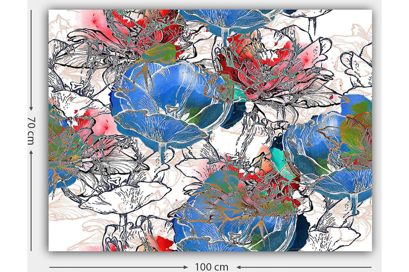 Canvastavla 70x100 cm - Färgglada blommor i en livlig komposition - Blå / Röd / Grön - Inredning - Tavlor & konst - Canvastavlor