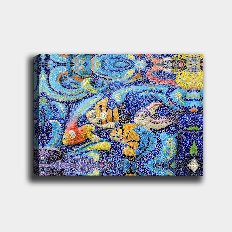 Canvastavla 70x100 cm - Färgglada fiskar simmar i en livlig undervattensmiljö - Blå / Orange / Gul - Inredning - Tavlor & konst - Canvastavlor