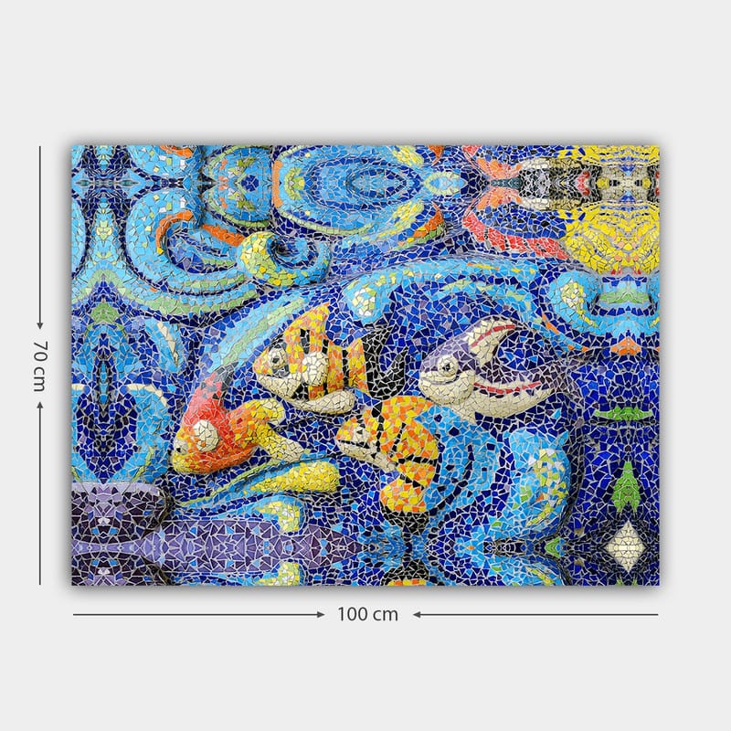 Canvastavla 70x100 cm - Färgglada fiskar simmar i en livlig undervattensmiljö - Blå / Orange / Gul - Inredning - Tavlor & konst - Canvastavlor