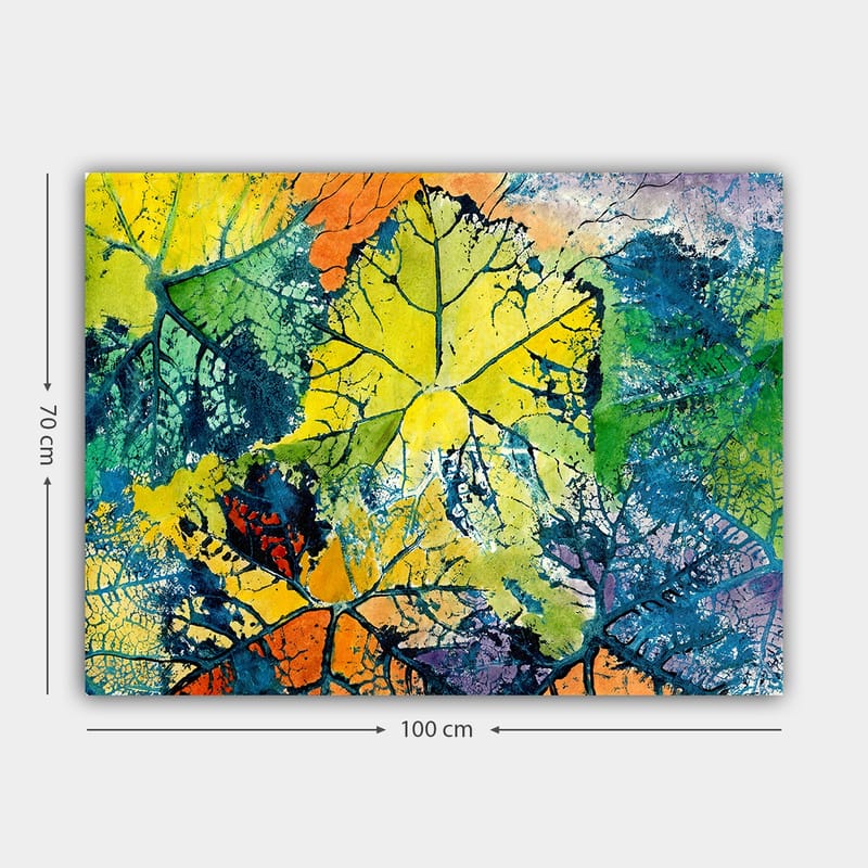 Canvastavla 70x100 cm - Färgglada löv i olika nyanser som skapar en livfull och abstrakt komposition - Gul / Grön / Orange - Inredning - Tavlor & konst - Canvastavlor