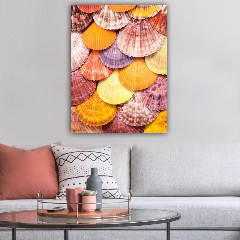 Canvastavla 70x100 cm - Färgglada snäckskal i ett vackert mönster - Orange / Lila / Rosa - Inredning - Tavlor & konst - Canvastavlor