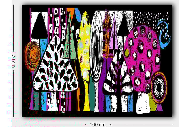 Canvastavla 70x100 cm - Färgglada svampar och abstrakta former i en lekfull komposition - Rosa / Svart / Grön - Inredning - Tavlor & konst - Canvastavlor