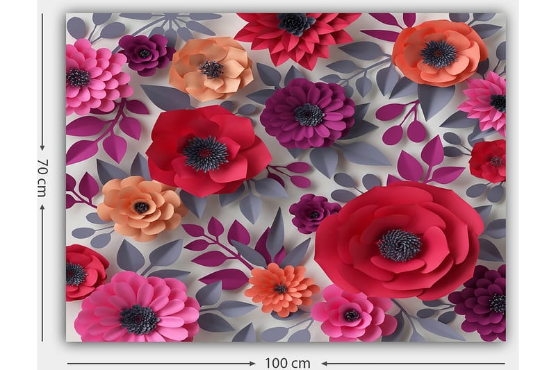 Canvastavla 70x100 cm - Färgglada papperblommor i olika former och storlekar - Mörk rosa / Lila / Orange - Inredning - Tavlor & konst - Canvastavlor