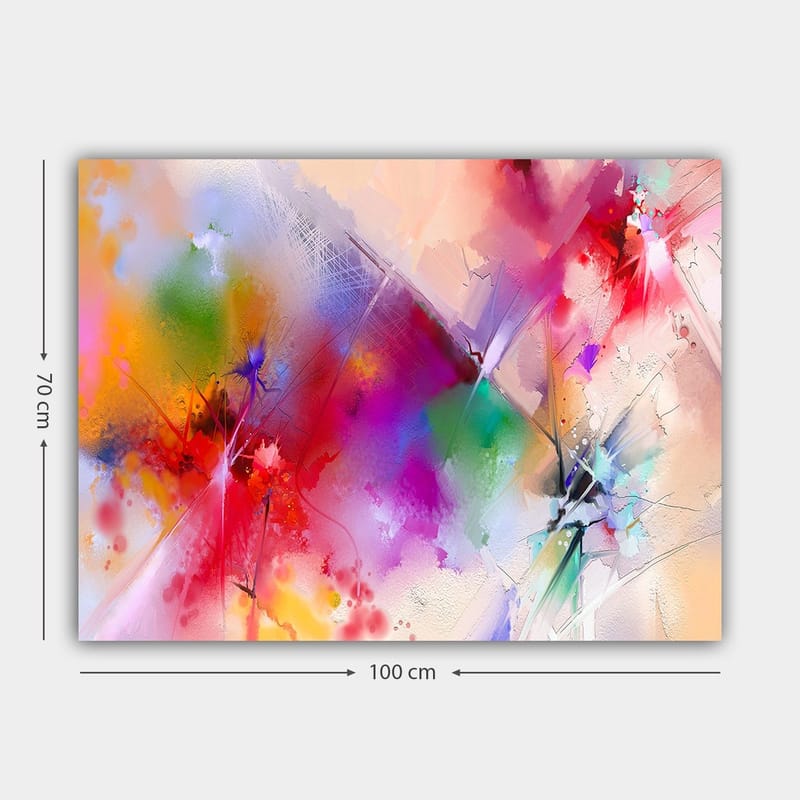 Canvastavla 70x100 cm - Färgsprakande abstrakt komposition med dynamiska former och livfulla färger - Röd / Lila / Grön - Inredning - Tavlor & konst - Canvastavlor