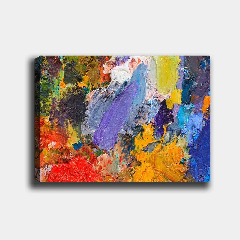 Canvastavla 70x100 cm - Färgsprakande abstrakt komposition med dynamiska penseldrag och livfulla nyanser, Lila / Orange / Röd