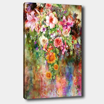 Canvastavla 70x100 cm - Färgsprakande bukett av blommor med olika sorter och nyanser - Rosa / Grön / Orange - Inredning - Tavlor & konst - Canvastavlor