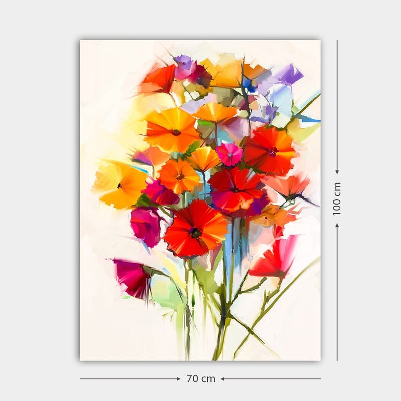 Canvastavla 70x100 cm - Färgsprakande bukett med blommor i olika nyanser - Röd / Orange / Lila - Inredning - Tavlor & konst - Canvastavlor
