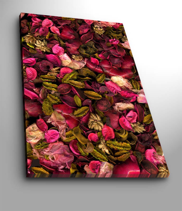 Canvastavla 70x100 cm - Färgsprakande samling av torkade blommor och blad, Rosa / Grön / Brun