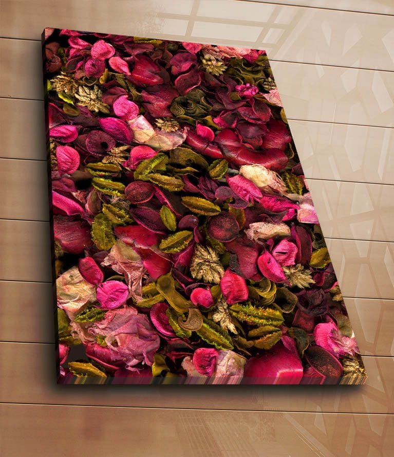 Canvastavla 70x100 cm - Färgsprakande samling av torkade blommor och blad - Rosa / Grön / Brun - Inredning - Tavlor & konst - Canvastavlor