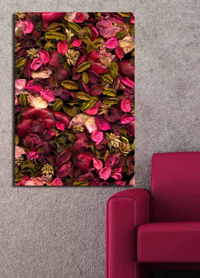 Canvastavla 70x100 cm - Färgsprakande samling av torkade blommor och blad - Rosa / Grön / Brun - Inredning - Tavlor & konst - Canvastavlor
