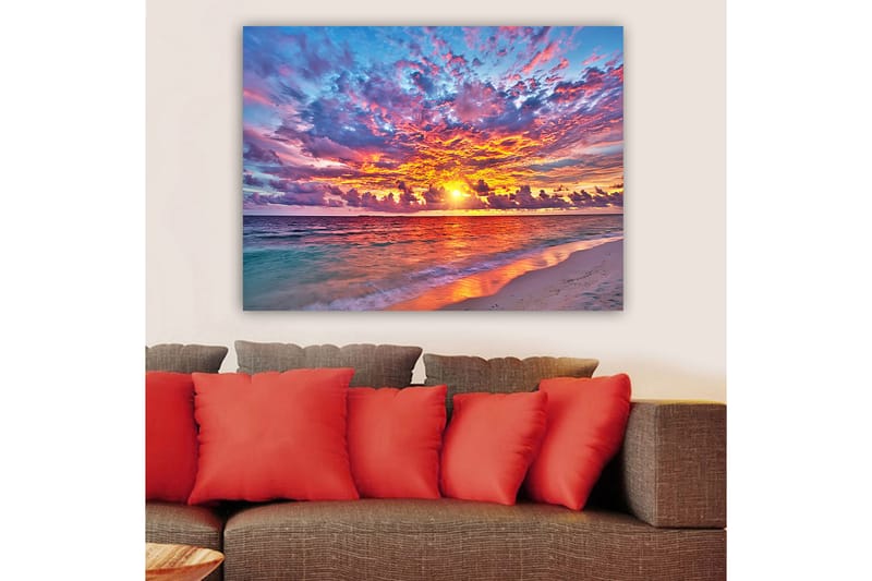 Canvastavla 70x100 cm - Färgsprakande solnedgång över havet med dramatiska moln - Lila / Orange / Blå - Inredning - Tavlor & konst - Canvastavlor