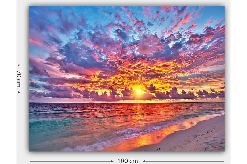 Canvastavla 70x100 cm - Färgsprakande solnedgång över havet med dramatiska moln - Lila / Orange / Blå - Inredning - Tavlor & konst - Canvastavlor