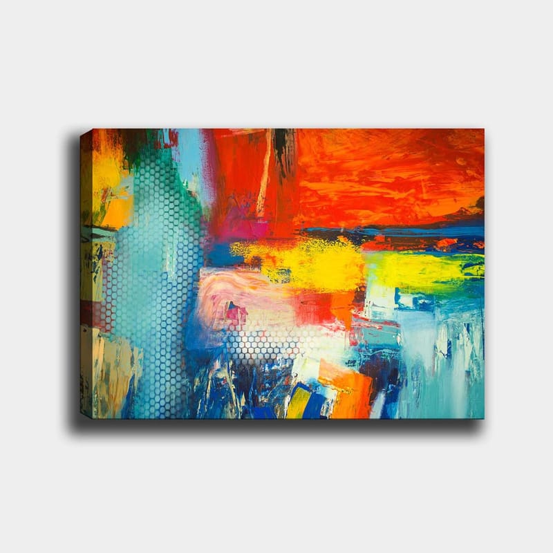 Canvastavla 70x100 cm - Färgstark abstrakt komposition med inslag av röd, blå och gul färg som skapar en dynamisk känsla - Röd / Blå / Gul - Inredning - Tavlor & konst - Canvastavlor