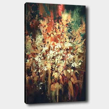 Canvastavla 70x100 cm - Färgstark och abstrakt blomsterkomposition som fångar naturens skönhet - Grön / Orange / Vit - Inredning - Tavlor & konst - Canvastavlor