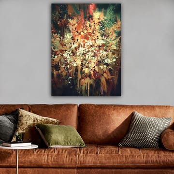 Canvastavla 70x100 cm - Färgstark och abstrakt blomsterkomposition som fångar naturens skönhet - Grön / Orange / Vit - Inredning - Tavlor & konst - Canvastavlor