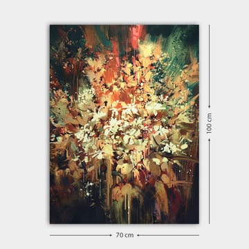 Canvastavla 70x100 cm - Färgstark och abstrakt blomsterkomposition som fångar naturens skönhet - Grön / Orange / Vit - Inredning - Tavlor & konst - Canvastavlor
