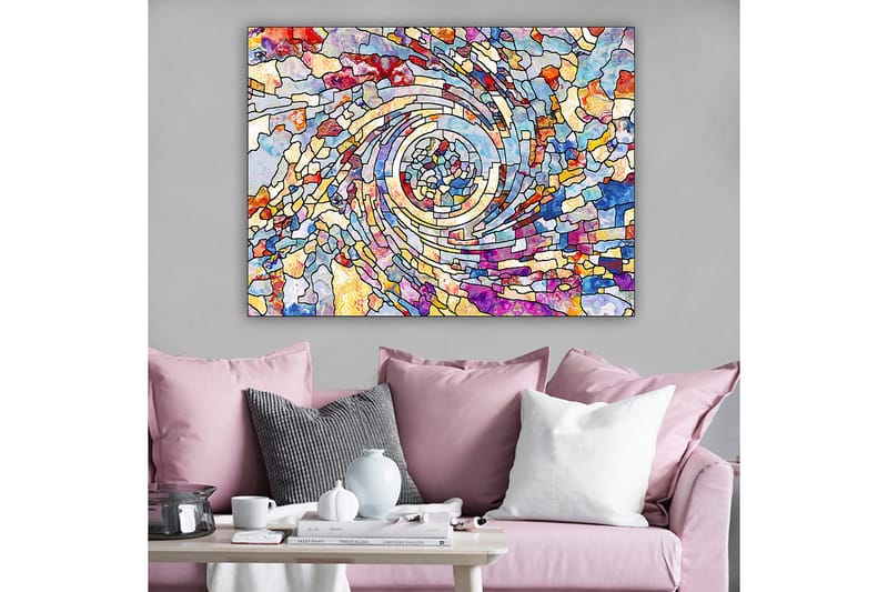 Canvastavla 70x100 cm - Färgstark spiral av abstrakta former som skapar en dynamisk rörelse - Blå / Röd / Gul - Inredning - Tavlor & konst - Canvastavlor