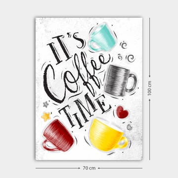 Canvastavla 70x100 cm - Flera färgglada kaffekoppar med texten It's Coffee Time - Turkos / Röd / Gul - Inredning - Tavlor & konst - Canvastavlor