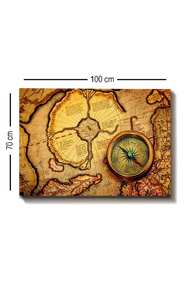 Canvastavla 70x100 cm - Gammal karta med en kompass som huvudmotiv - Guld / Brun / Beige - Inredning - Tavlor & konst - Canvastavlor