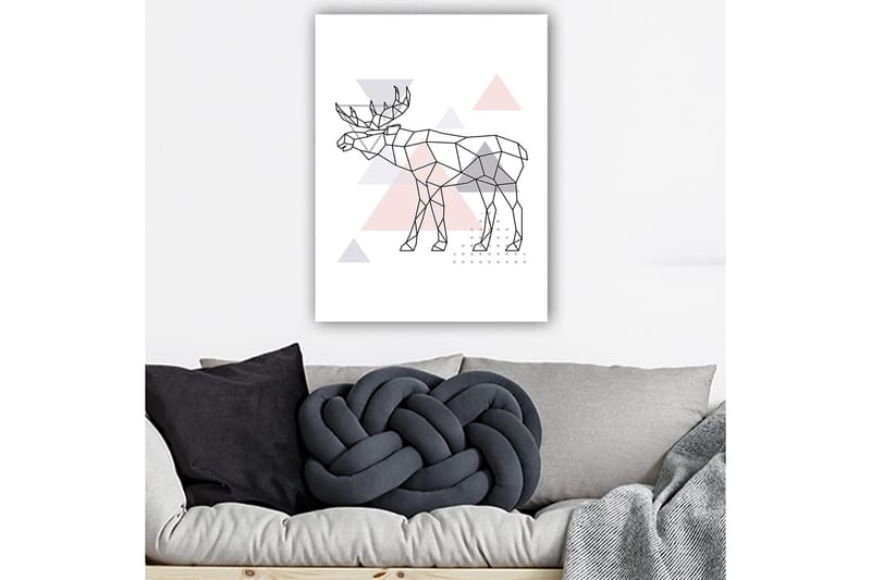 Canvastavla 70x100 cm - Geometrisk älg i polygonstil med trianglar - Grå / Rosa / Svart - Inredning - Tavlor & konst - Canvastavlor